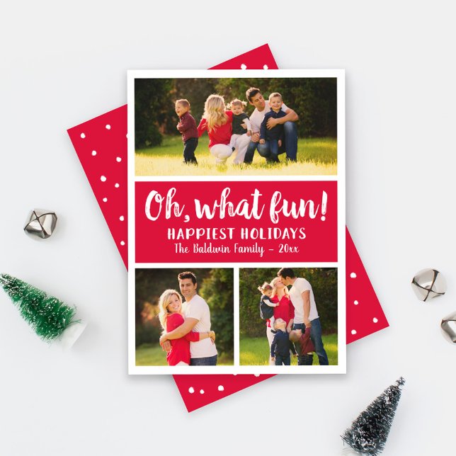 Oh What Fun Red Script Holiday Photo Collage (Creator Uploaded)