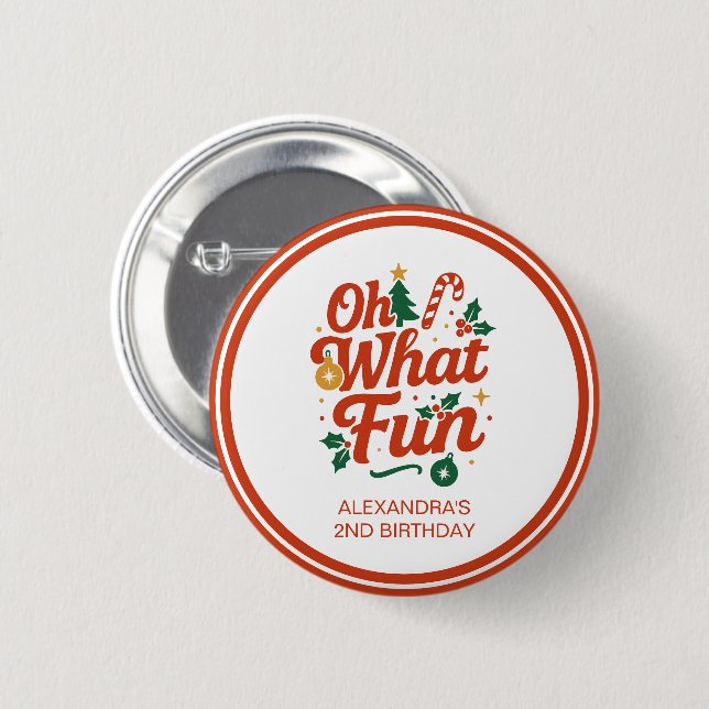 Oh What Fun Retro Christmas Birthday  6 Cm Round Badge (Front & Back)
