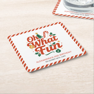 Oh What Fun Retro Christmas Birthday  Square Paper Coaster