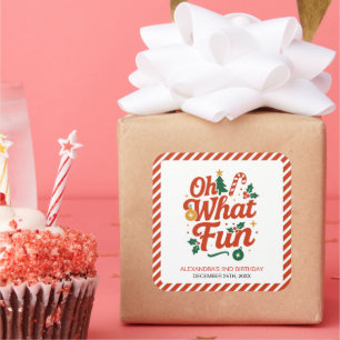 Oh What Fun Retro Christmas Birthday  Square Sticker