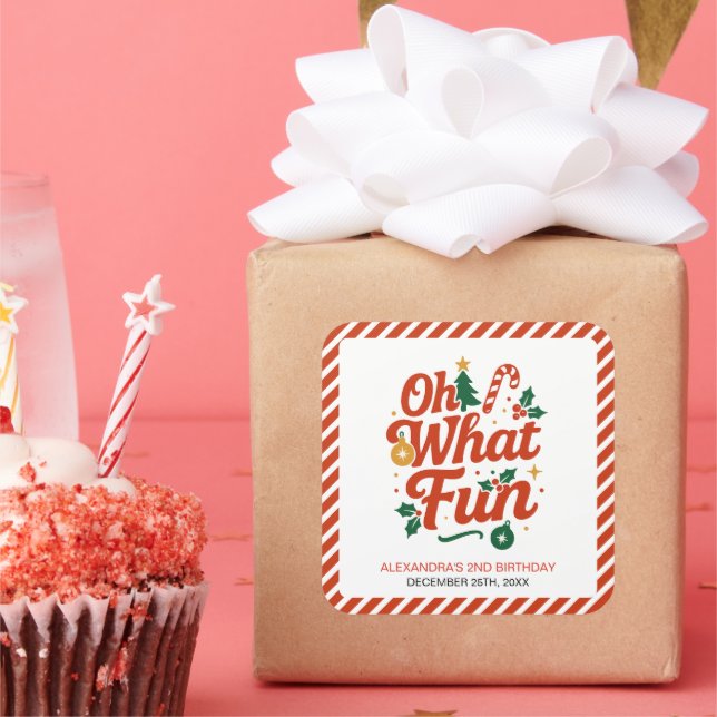 Oh What Fun Retro Christmas Birthday  Square Sticker (Party)