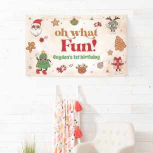 Oh What Fun Retro Christmas First Birthday Banner