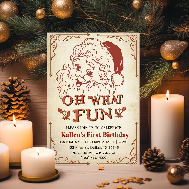 Oh What Fun! Santa Retro Christmas Party Invitation (Creator Uploaded)