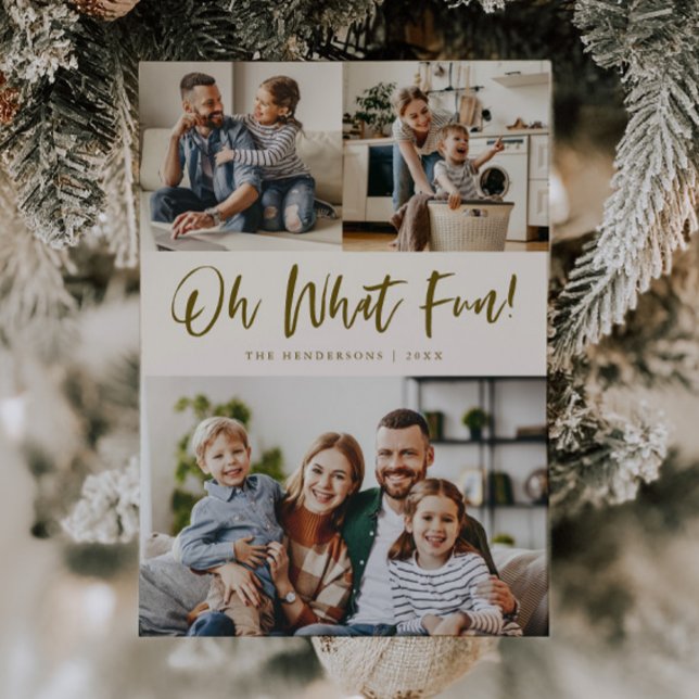 Oh What Fun Script Christmas Photo Cream Holiday Card (Creator Uploaded)