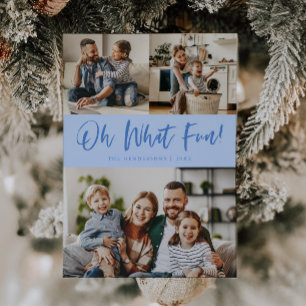 Oh What Fun Script Christmas Photo Icy Blue Holiday Card