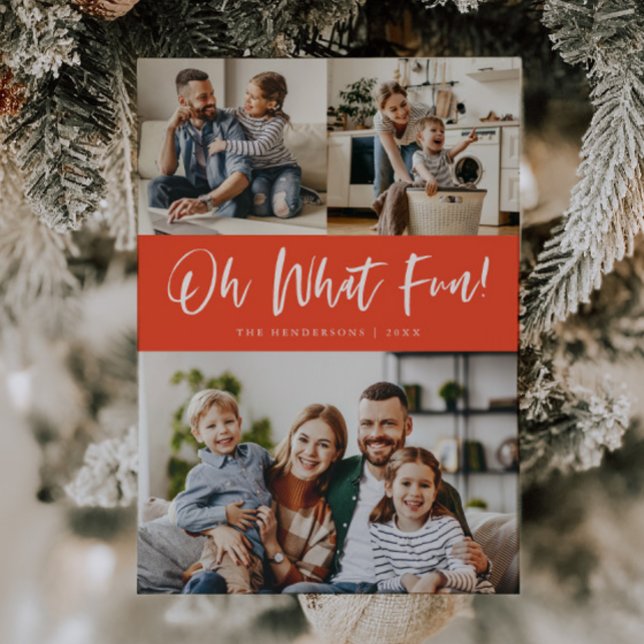 Oh What Fun Script Christmas Photo Red Holiday Card (Creator Uploaded)