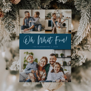 Oh What Fun Script Christmas Photo Teal Holiday Card