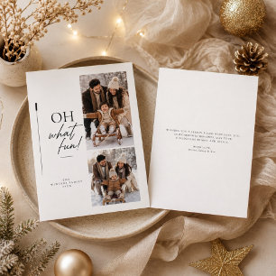 Oh What Fun Script Christmas Two Photo  Holiday Card