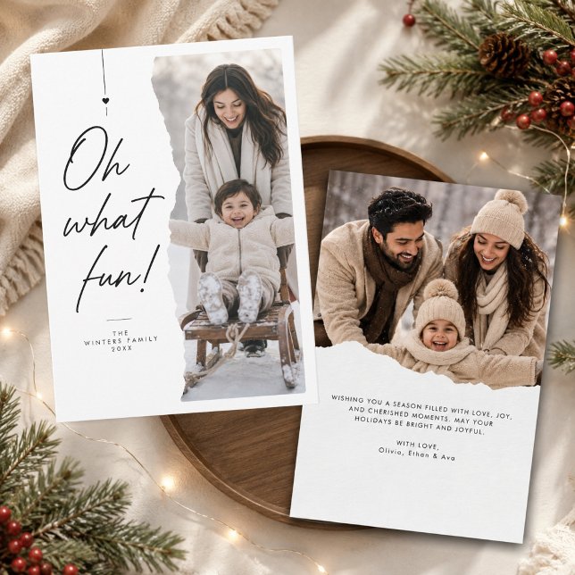 Oh What Fun Script Winter Christmas Photo Holiday Card (Creator Uploaded)