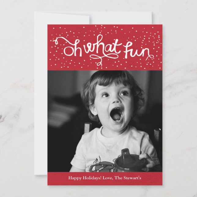 Oh What Fun Scripty Holiday Photo Card - Red (Front)