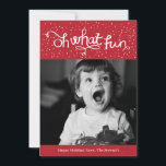 Oh What Fun Scripty Holiday Photo Card - Red<br><div class="desc">Hand illustrated Oh What Fun surrounded by snowflakes brings the joy to your family and friends. The backer is a red starry pattern.</div>