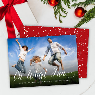 Oh What Fun Simple Script Cute Smiling Face Photo Holiday Card