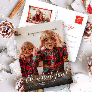 Oh What Fun Simple Script Modern Minimalist Photo Holiday Postcard