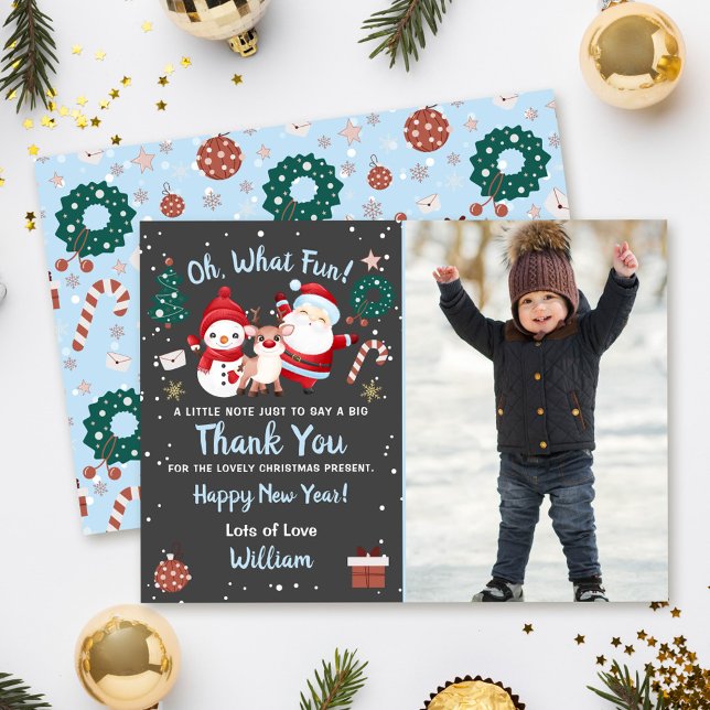 Oh What Fun Snow Christmas Party Photo Thank You Card (Creator Uploaded)