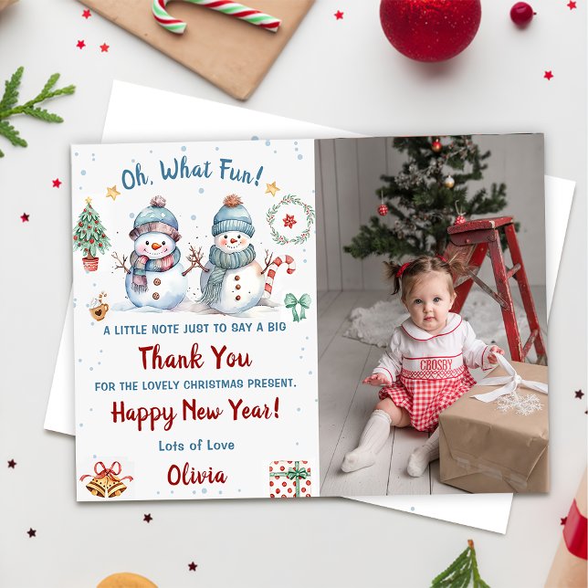 Oh What Fun Snow Christmas Party Photo Thank You  Invitation (Creator Uploaded)