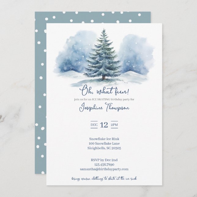 Oh, what fun Snow Evergreen Winter Birthday Party Invitation (Front/Back)