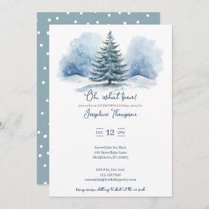 Oh, what fun Snow Evergreen Winter Birthday Party Invitation