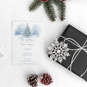 Oh, what fun Snow Evergreen Winter Birthday Party Invitation