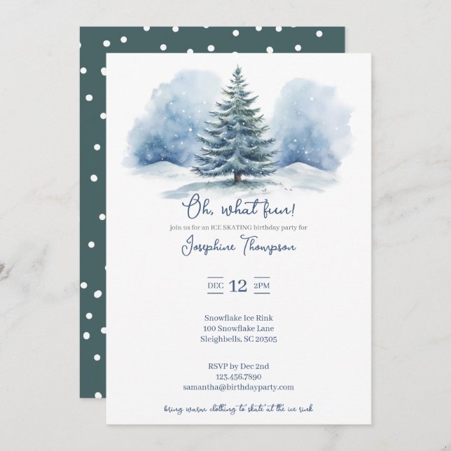 Oh, what fun Snow Evergreen Winter Birthday Party Invitation (Front/Back)