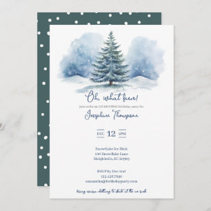 Oh, what fun Snow Evergreen Winter Birthday Party Invitation