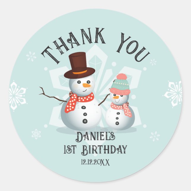 Oh What Fun Snowman Birthday  Classic Round Sticker (Front)