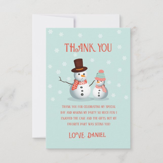 Oh What Fun Snowman Birthday  Thank You Card (Front)