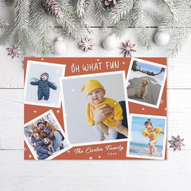 Oh What Fun Snowy Collage Photo Holiday Card (Creator Uploaded)