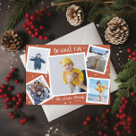 Oh What Fun Snowy Collage Photo Holiday Card<br><div class="desc">Red with white frames with snowflakes</div>