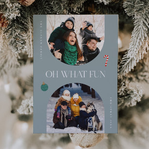 Oh What Fun Stone Arch Frame 3 Photo Holiday Card