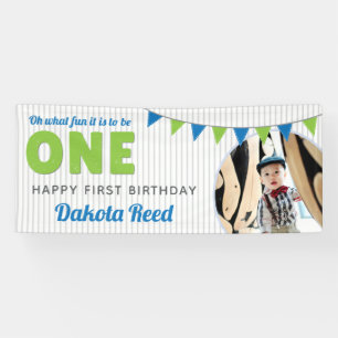 Oh What Fun to be ONE Blue Green First Birthday Banner
