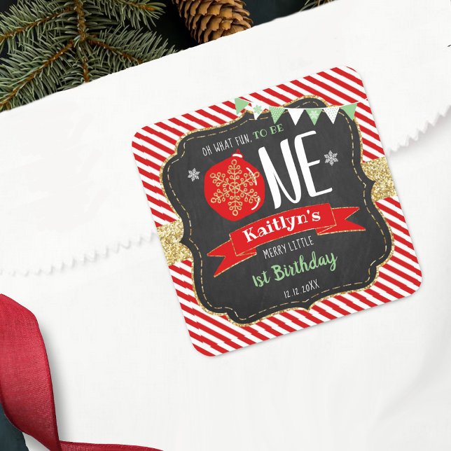 Oh What Fun To Be One! Christmas 1st Birthday Square Sticker (Creator Uploaded)