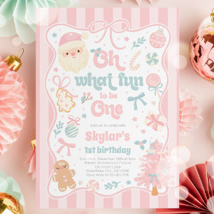 Oh What Fun To Be One Christmas Bow 1st Birthday Invitation