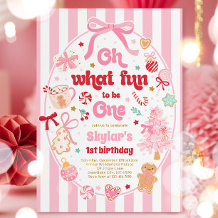 Oh What Fun To Be One Christmas Bow 1st Birthday Invitation