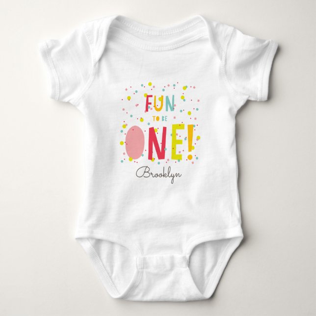 Oh What Fun To Be ONE Confetti 1st Birthday Party Baby Bodysuit (Front)