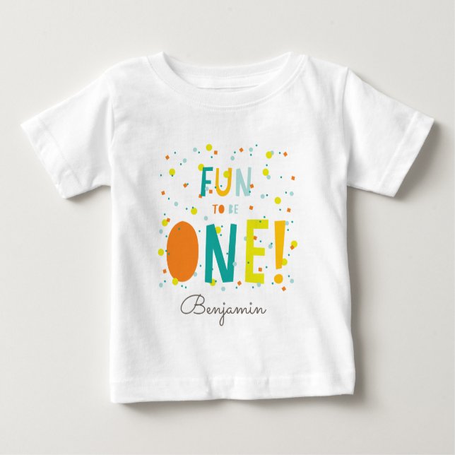 Oh What Fun To Be ONE Confetti 1st Birthday Party Baby T-Shirt (Front)