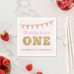 Oh What Fun to be ONE Pink & Gold First Birthday Napkin