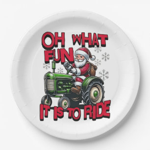 Oh What Fun To is it To Ride Christmas Farmers  Paper Plate