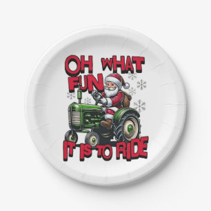 Oh What Fun To is it To Ride Christmas Farmers Paper Plate