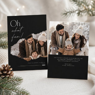 Oh What Fun Torn Edge Christmas Family Photo  Holiday Card
