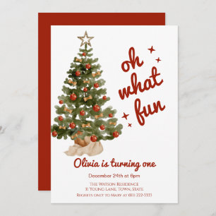 Oh what fun tree christmas birthday invitation