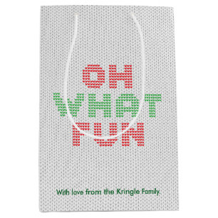 Oh What Fun Typography Christmas Sweater Medium Gift Bag