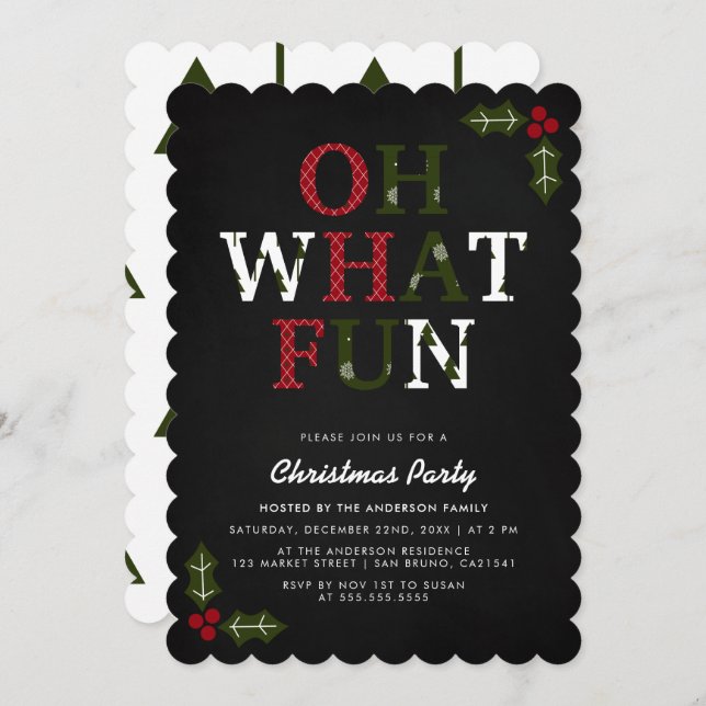 OH WHAT FUN Typography & Christmas Trees | Party Invitation (Front/Back)