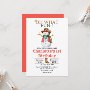 Oh What Fun Western Cowboy Christmas 1st Birthday  Invitation