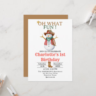 Oh What Fun Western Cowboy Christmas 1st Birthday Invitation