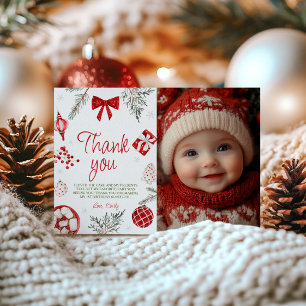 Oh What Fun Winter Birthday Photo Thank You Card