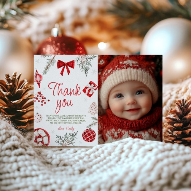 Oh What Fun Winter Birthday Photo Thank You Card (Creator Uploaded)