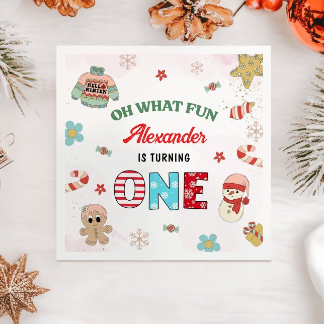 Oh What Fun Winter Christmas 1st Birthday Napkin (Creator Uploaded)