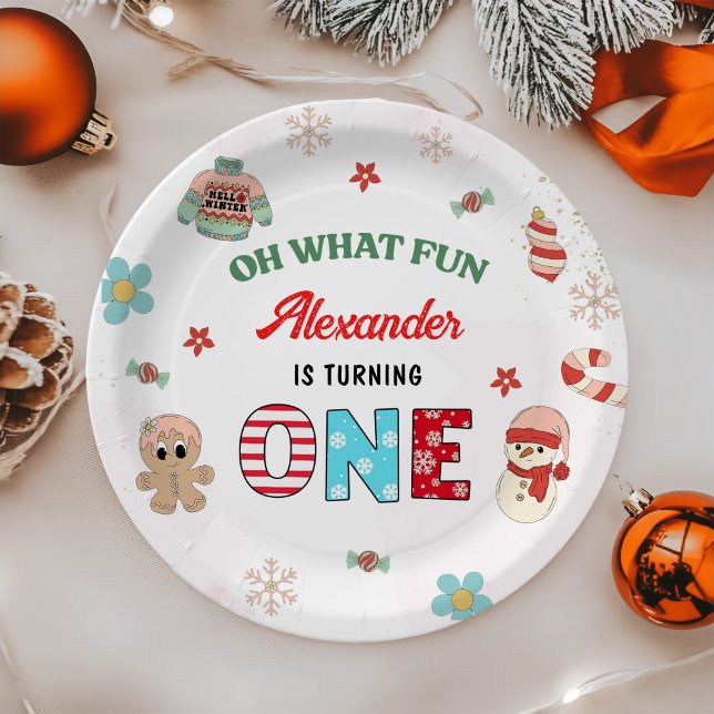Oh What Fun Winter Christmas 1st Birthday Paper Plate (Creator Uploaded)