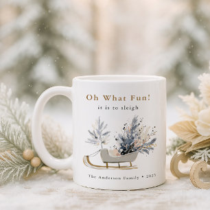Oh What Fun Winter Sleigh Floral Photo Christmas Coffee Mug
