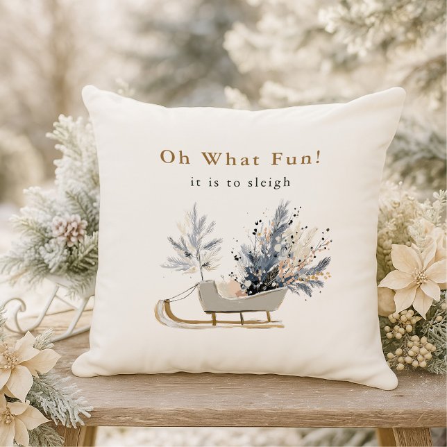 Oh What Fun Winter Sleigh Floral Photo Christmas Cushion (Creator Uploaded)